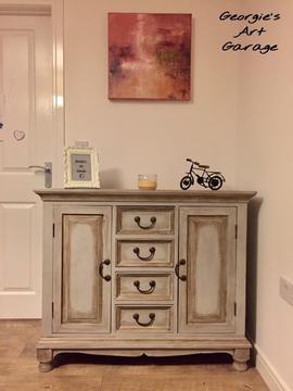 Unique vintage look fully refurbished sideboard/cupboard in chalk grey finish-FREE GLASGOW DELIVERY
