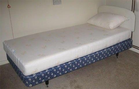 Single 3ft Bed Divan with Memory Foam Mattress, Pillow, and Headboard - Free To Collector