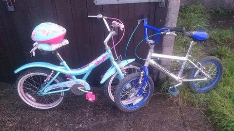 2 bicycles for a boy and a girl up to 7 - 8 years old