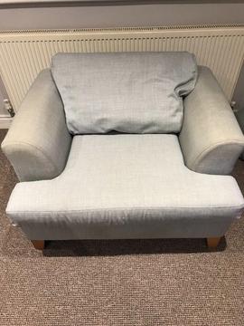 Dfs large duck egg blue corner sofa, chair and footstool