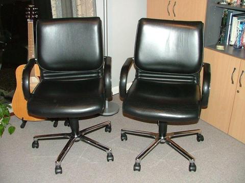 Leather office chairs with 5 legs, rake and height adjustment good condition