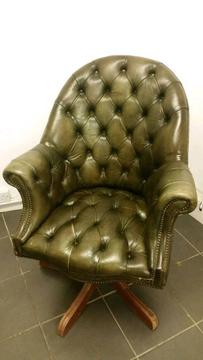 Vintage Green Chesterfield Directors Swivel Chair