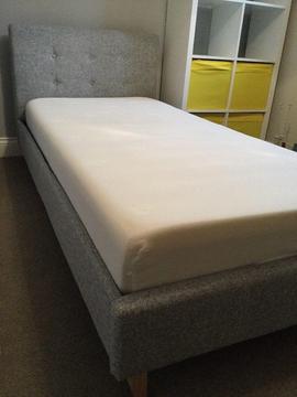 Grey single bed with memory foam matress