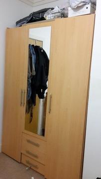 3 door wooden wardrobe with mirror
