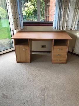 Desk. Wood effect melamine.Good condition.Sturdy FREE to collector. 2 cupboard. 3 drawers 2 alcoves