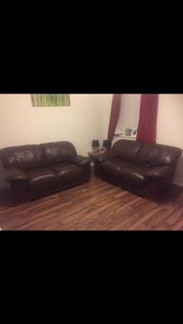 2 seater brown leather sofa x 2