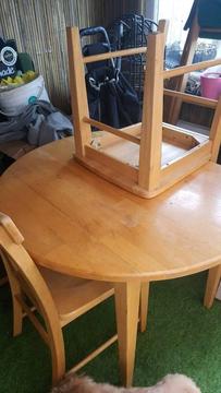 Pine drop leaf table and 2 chairs