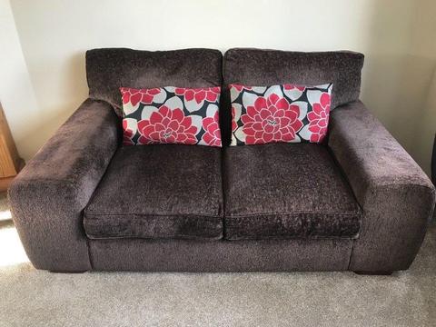 Three seater sofa - chocolate brown & 2 cushions