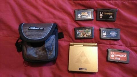 Rare Gold Zelda Gameboy Advance SP and 5 games with small carrying case