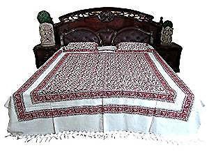 Bedding White Maroon Floral Cotton Bedspreads Boho Bohemian Dorm Decor