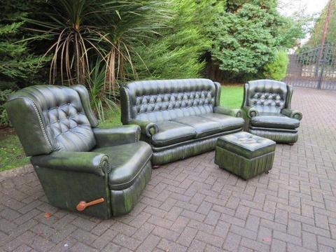 Chesterfield Leather 3+1+1 (Recliner) + Pouffe