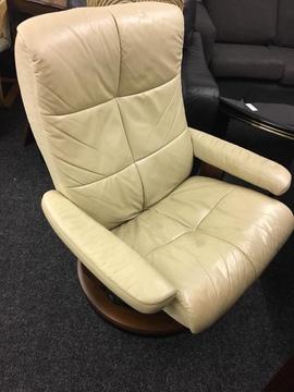 Cream leather swivel recliner chair can deliver
