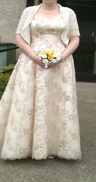 Beautiful pale gold strapless wedding dress