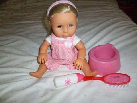 CLASSIC TINY TEARS DOLL with Potty, bottle and hairbrush