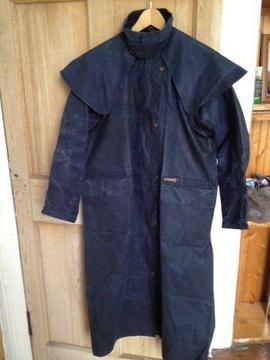 Drizabone full-length Riding Coat, waxed cotton, dark blue, in very good condition, size 4 (S)