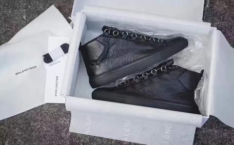 Balenciaga Arena Black Calfskin Leather High Top Designer Sneakers