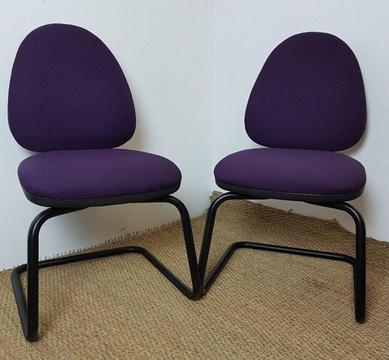 2 x PURPLE FABRIC CANTILEVER VISITOR CHAIRS