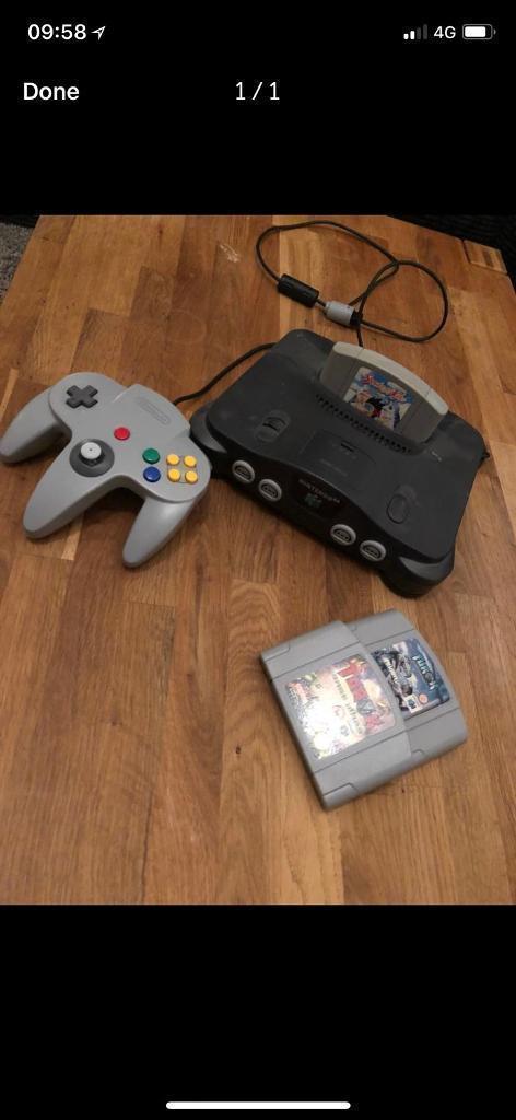 N64 console with 3 games and controller