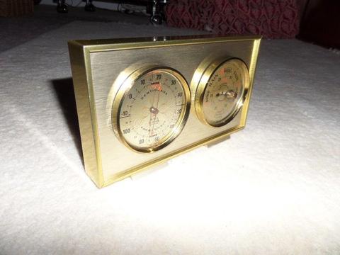 Vintage Retro Brass 1960's Office Desk BRITISH ROTOTHERM Barometer Thermometer