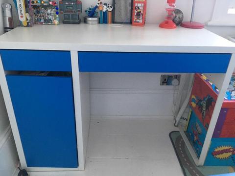 Ikea Micke Large Kids Desk - Blue & White - with Blue Ikea Jules Desk Chair