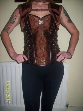 Brown Steampunk style steel boned overbust corset Size 12-14