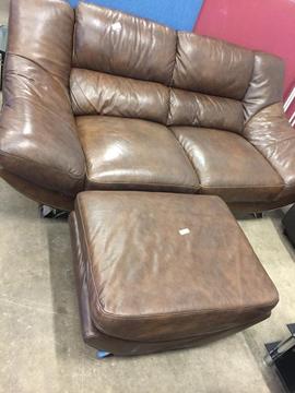Brown Leather Sofa and footstool