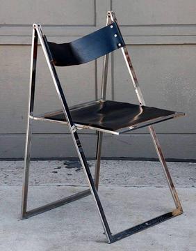 Minimalistic chrome and leather folding chair by Elios