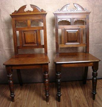 Pair of Victorian Walnut Hall Chairs