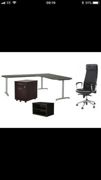 Ikea rights hand corner desk , chair, printer stool and file cabinet