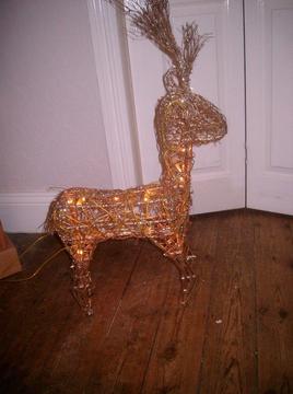 Light up Christmas Reindeer - woven wicker gold glittery