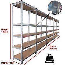 875KG HEAVY DUTY 5 TIER METAL SHELVING RACKING FOR STORAGE, SHED BOLTLESS 07985552862