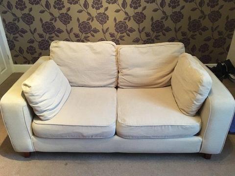 Sofa bed - two seater - beige - needs love to restore to former sofa glory, bed in great condition