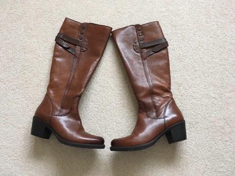 Long tan leather boots
