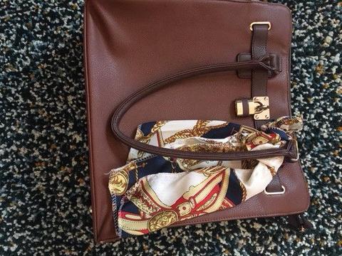 Beautiful brown ladies handbag with scarf