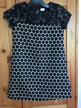 Girl Occasion Dress in Size 7 year old Black with White Polka Dots