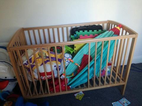 £50 Cot bed plus mattress still wrapped in cover with removable bars . Very good condition