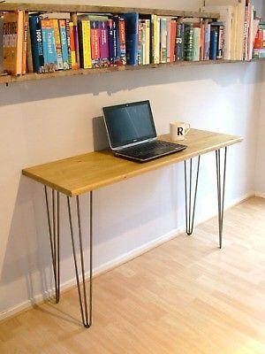 Bespoke handmade wooden table / desk. 120 x 40. Industrial retro, hairpin legs, light