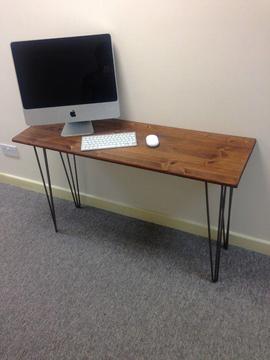 Bespoke handmade wooden table / desk. 120 x 40. Industrial retro, hairpin legs, dark wax