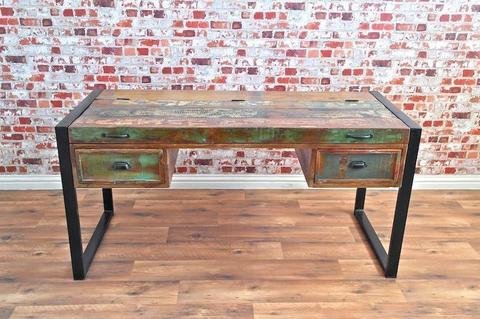 Java Rustic Salvaged Boatwood Industrial Office Desk with Laptop Storage