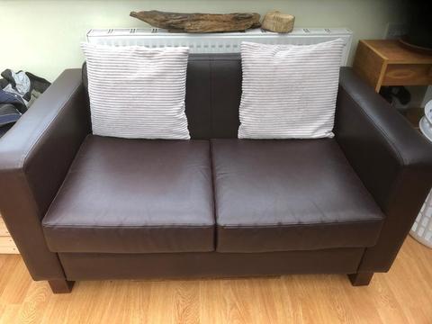 Free 2 Seater Brown Fake Leather Sofa