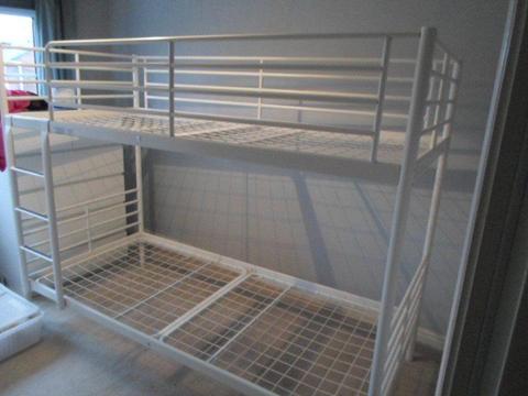 White Ikea bunk beds (no mattresses) metal frame. VGC. £55ono. Buyer collects. Nr Fords of Winsford