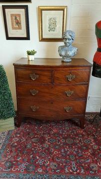 Victorian antique solid mahogany bowfront chest of drawers