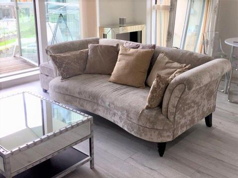 Crushed velvet 3 seater sofa and footstool