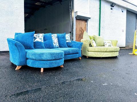 DFS 4 seater corner sofa and 2 seater sofa lime green/teal blue DELIVERY AVAILABLE