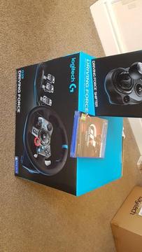 Logitech G29 steering wheel,pedals,,shifter and gamr