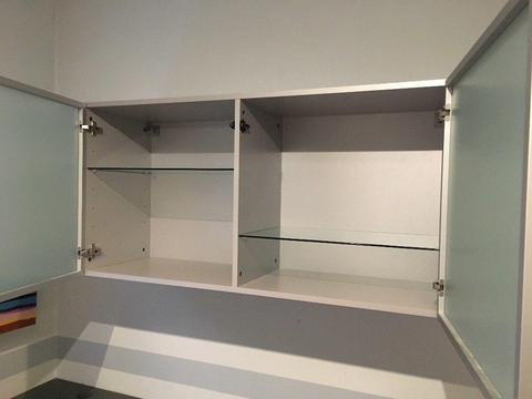 Wall shelving unit -glass fronted. Excellent condition