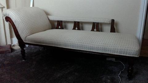 Chaise lounge. Cream material. In good condition