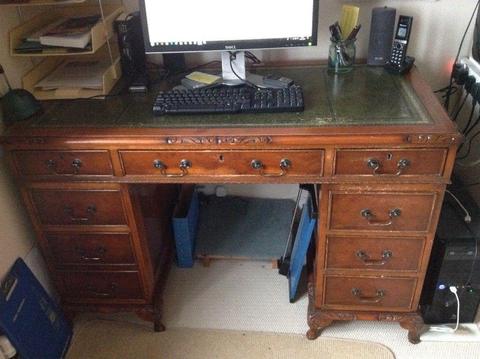 Office desk with leather inset top