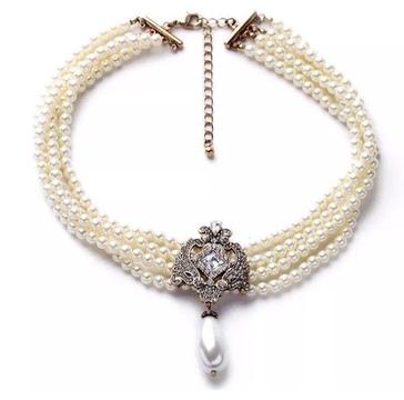 Multi layer pearl drop choker necklace wedding bride vintage Victorian