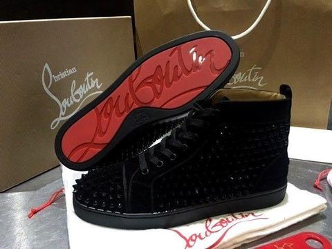 CHRISTIAN LOUBOUTIN HIGH TOP BLACK SUEDE RED BOTTOMS SPIKES SIZE 42 8 9 BRAND NEW